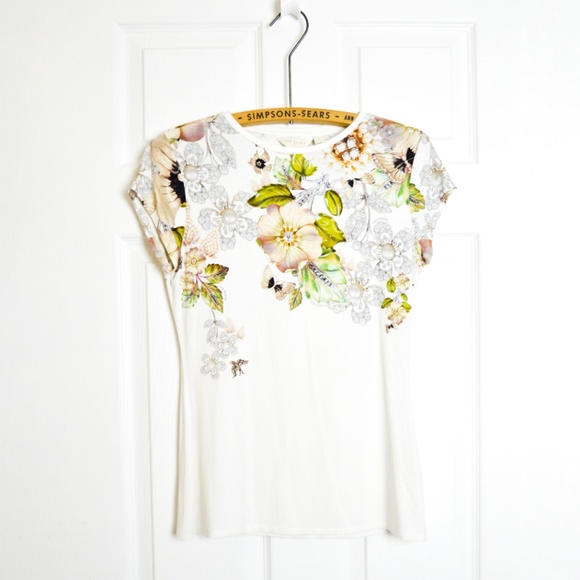 Ted Baker Tops - Ted Baker floral pearl t shirt Sz 2 / Small